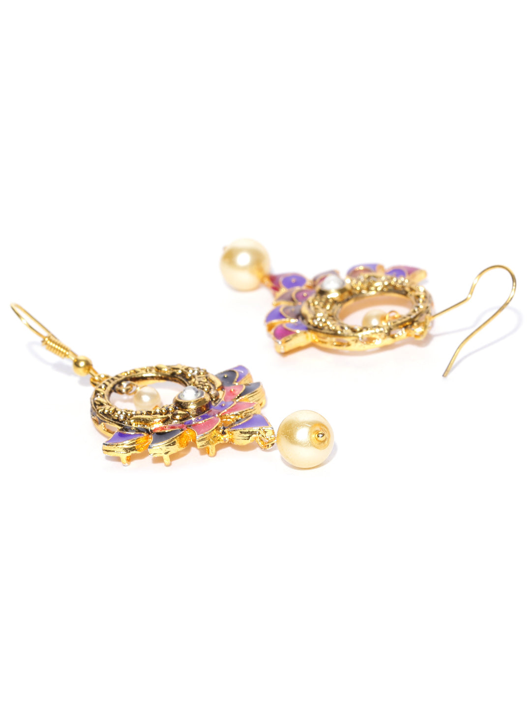 Multicolour Brass Floral Drop Earrings With Pearl For Girl And Women