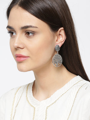 German Silver/Oxidized Tree Of Life Earrings For Women