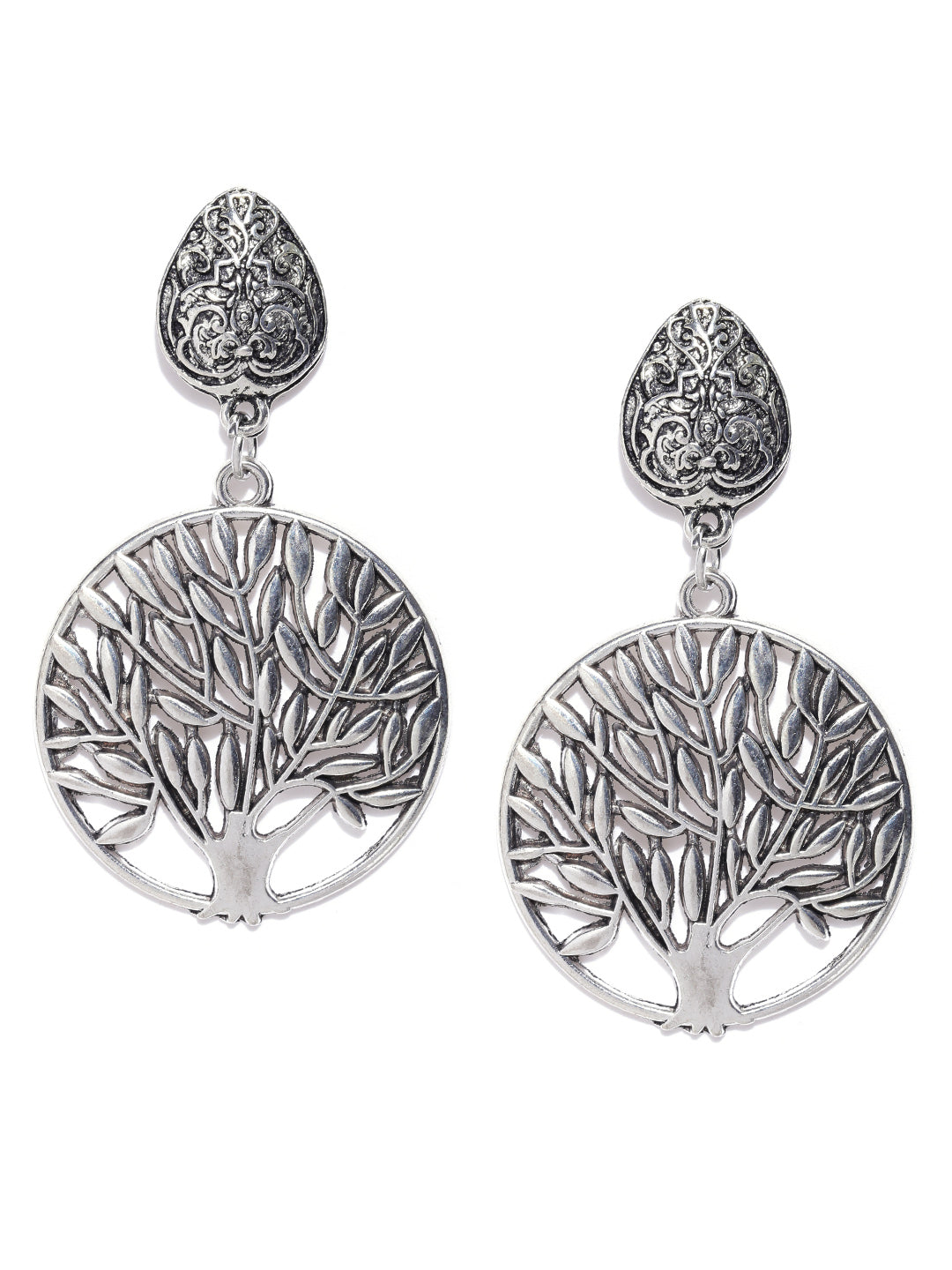 German Silver/Oxidized Tree Of Life Earrings For Women
