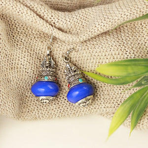 Blue & Oxidised Silver-Toned Handcrafted Contemporary Drop Earrings