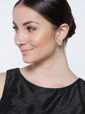 Gold Plated Floral Crystal Studd Earrings