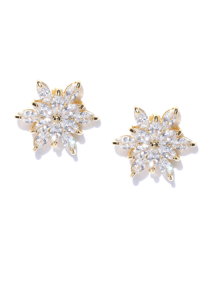 Gold Plated Floral Crystal Studd Earrings