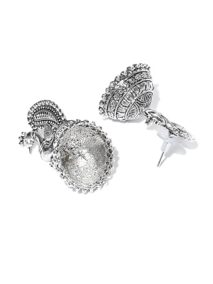 Oxidised Silver-Toned Peacock Inspired Earrings