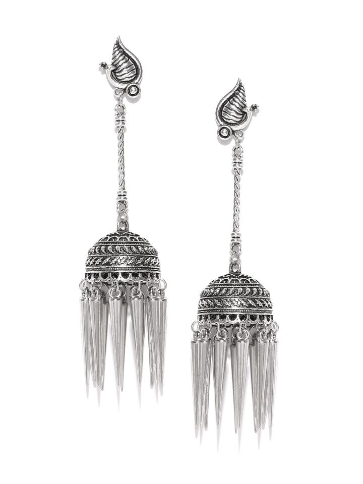 Oxidised Silver Peacock Inspired Jhumka Earrings