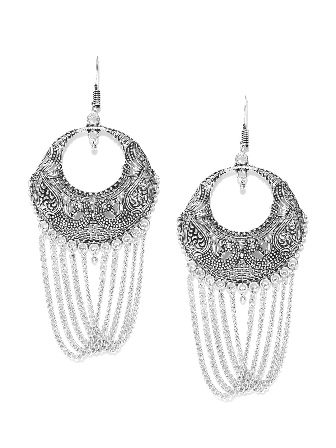 Peacock Inspired German Silver Oxidised Handmade Earrings