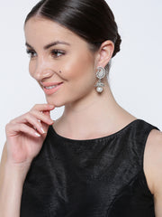 Rodium Plated Pearl Jhumki Earrings
