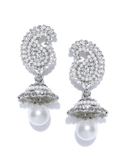 Rodium Plated Pearl Jhumki Earrings
