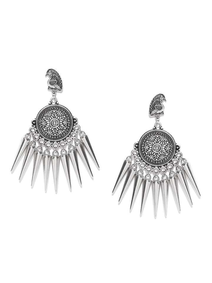 Peacock Inspired German Silver Oxidised Danglers & Drop Earrings