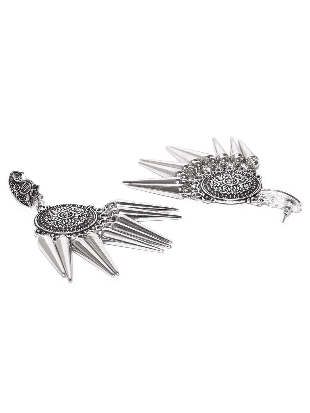 Peacock Inspired German Silver Oxidised Danglers & Drop Earrings