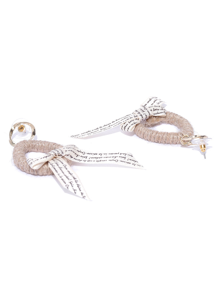Gold-Plated Jute And Ribbon Drop Earrings