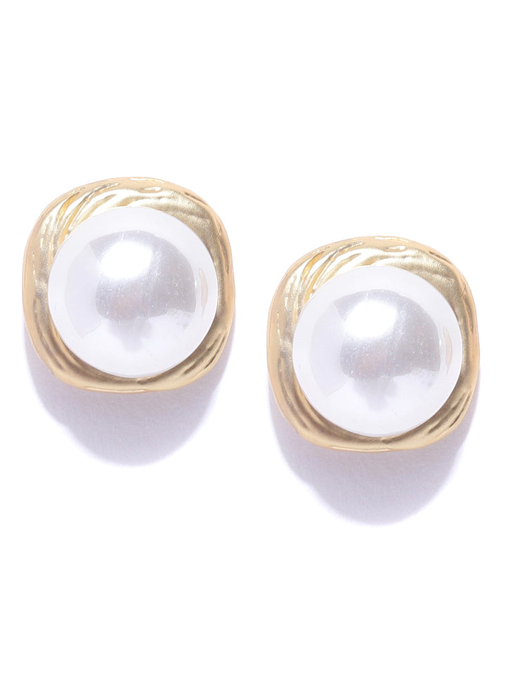 Gold Plated White Pearl Studded Earrings For Women/Girls