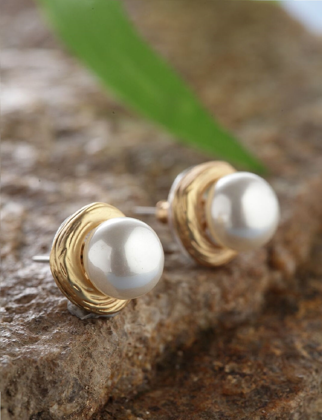 Gold Plated White Pearl Studded Earrings For Women/Girls