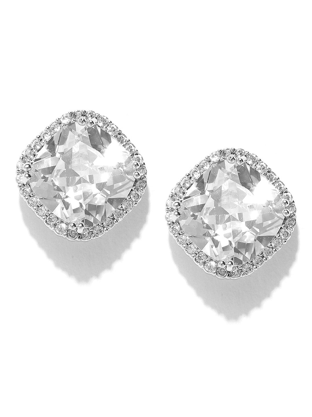 Silver-Plated American Diamond Solitaire Stud Earrings