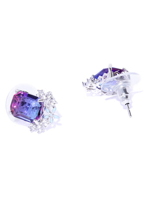 Silver-Plated Stones Studded Stud Earrings in Purple and Blue Color