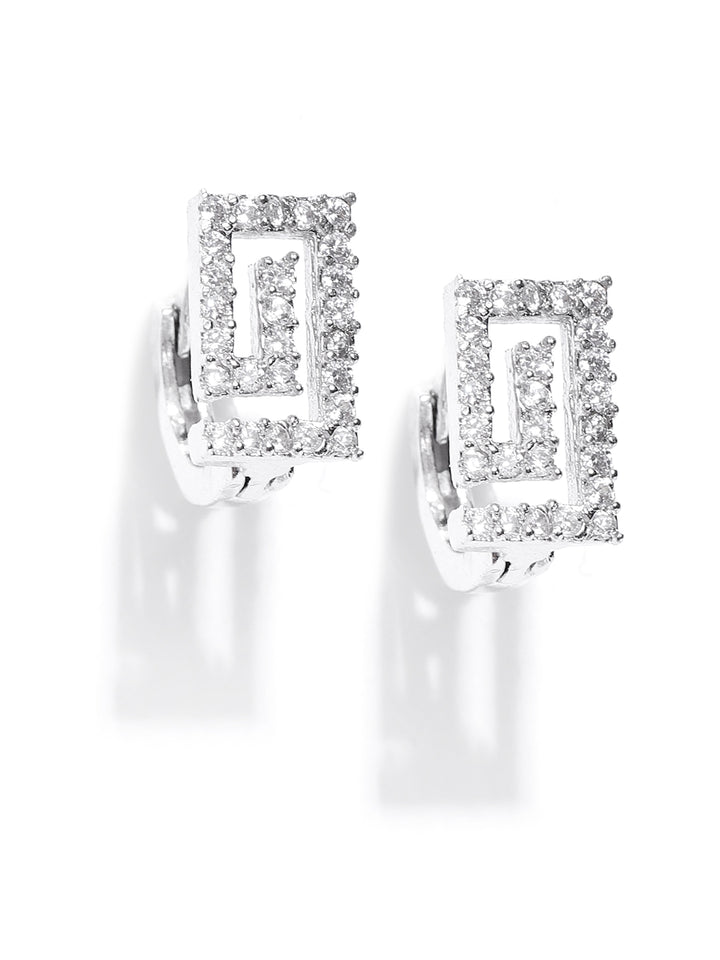 Silver-Plated Stones Studded Stud Earrings in Geometric Pattern