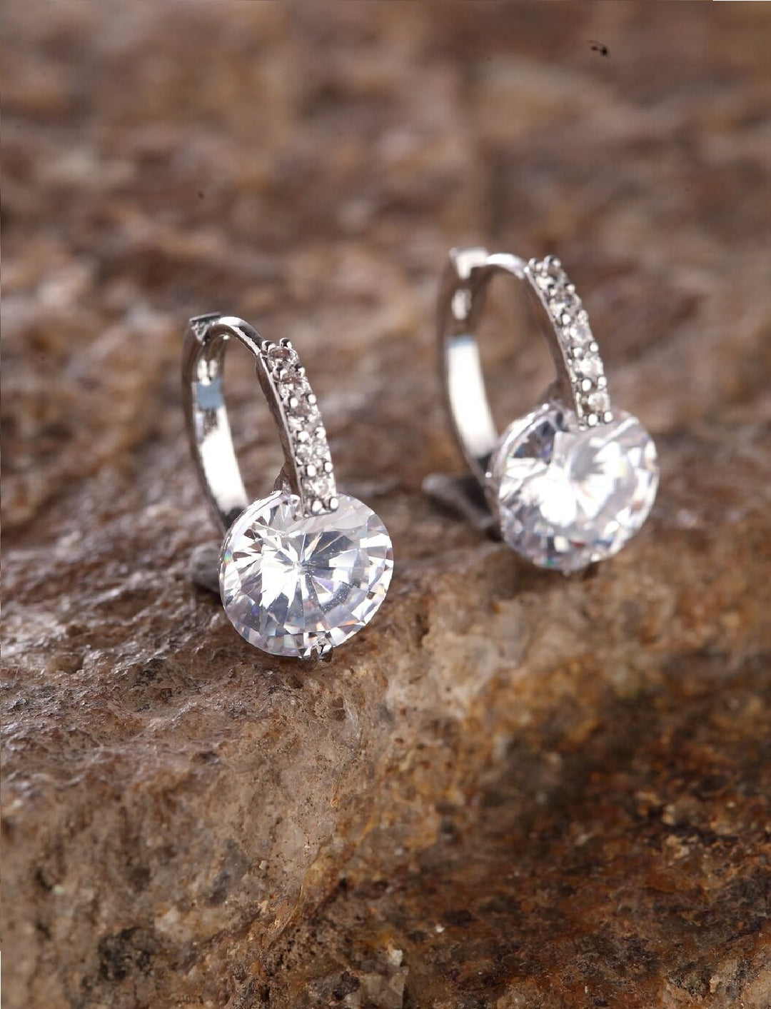 Silver-Plated Cubic Zirconia Studded Stud Earrings