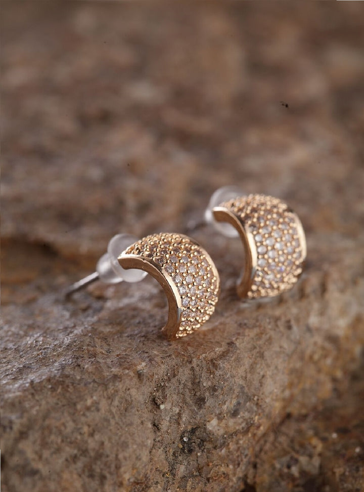 Rose Gold-Plated Cubic Zirconia Studded Stud Earrings