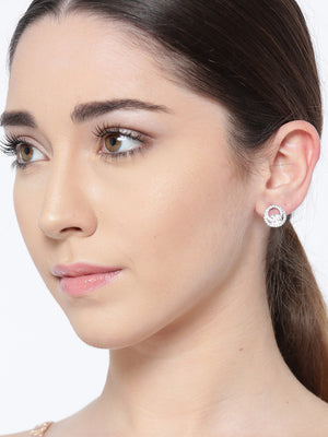 Silver-Plated Stones Studded Stud Earrings