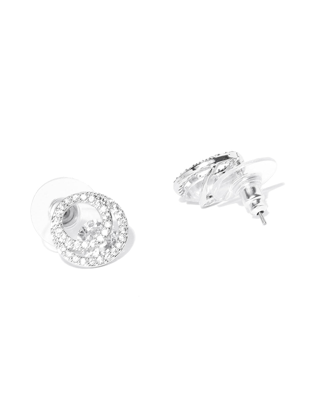 Silver-Plated Stones Studded Stud Earrings