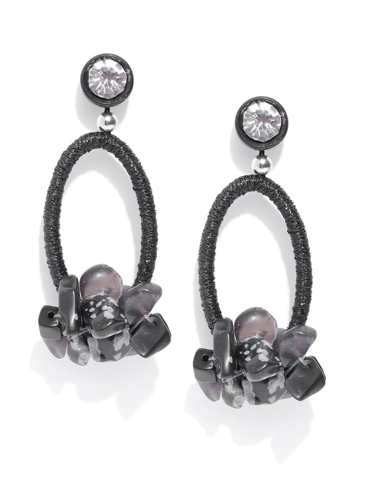 Stones Studded Drop Earring in Black Color