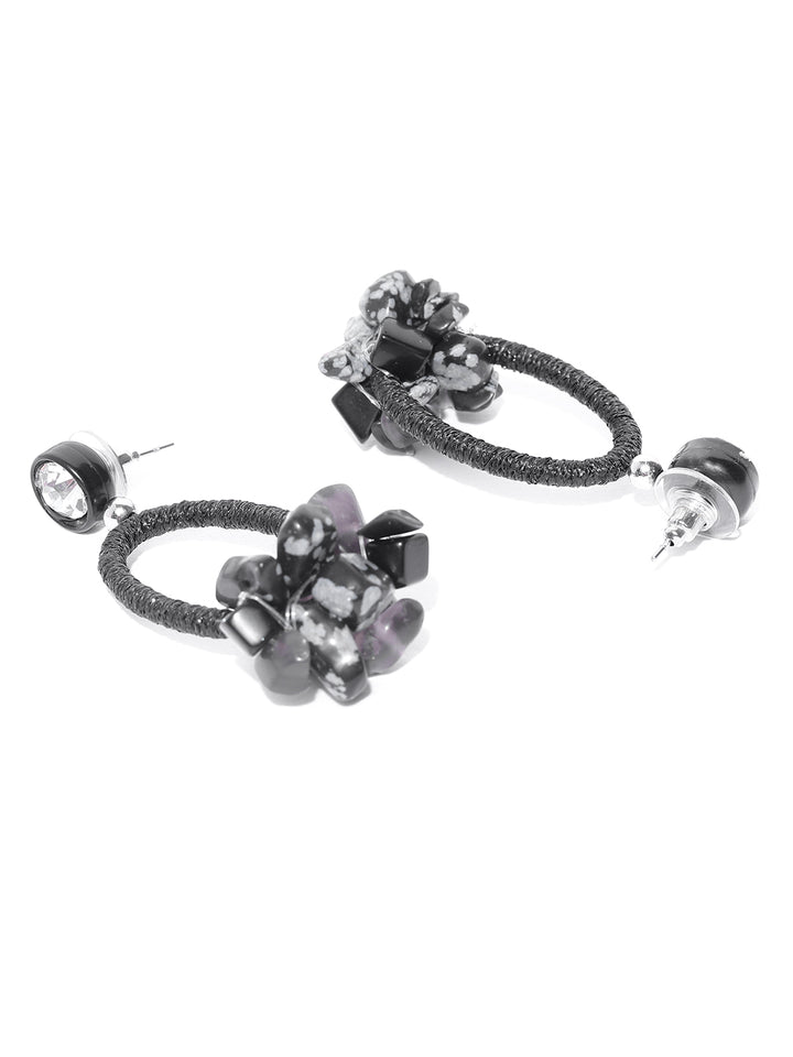 Stones Studded Drop Earring in Black Color