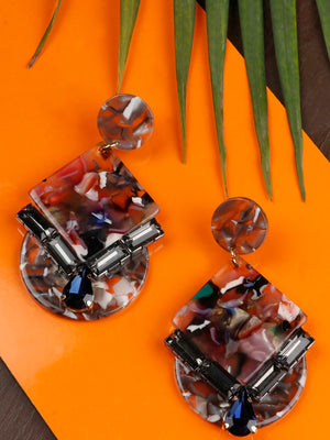 Cubic Zirconia Studded Multicolor Crystal Drop Earrings