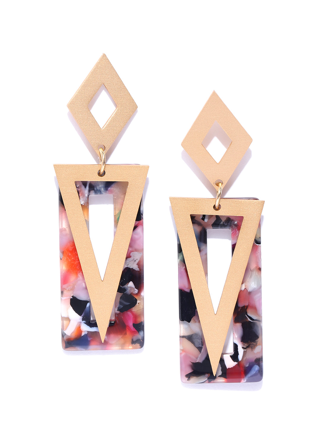 Gold-Plated Acrylic Multicolor Drop Earrings in Geometric Pattern