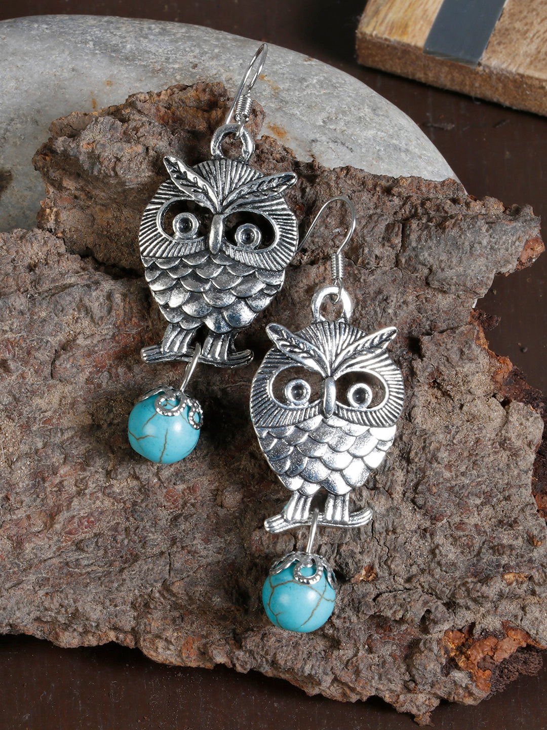 Turquoise Stone Owl Drop & Dangle Earring For Women/Girls