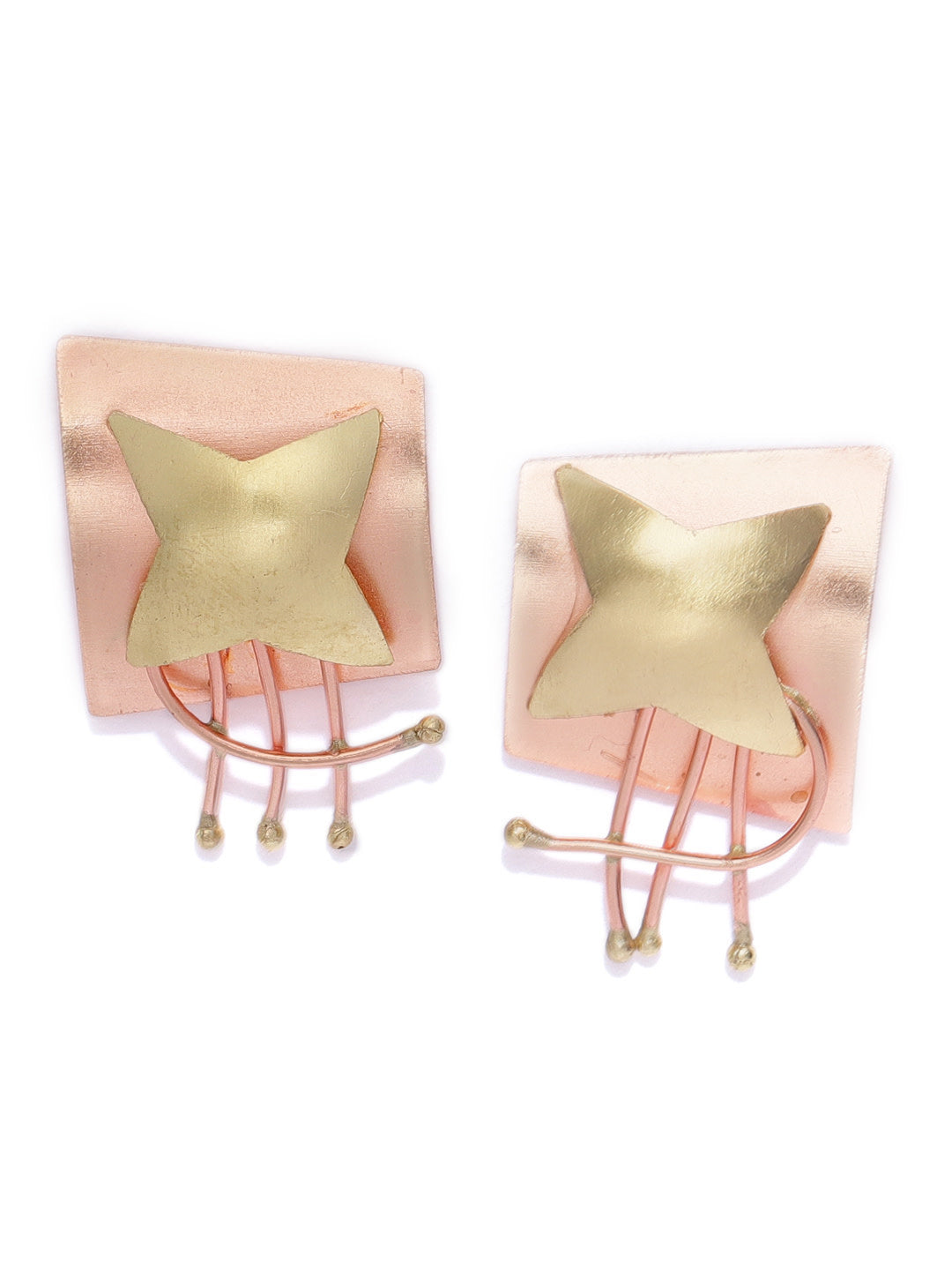 Geometric Gold And Rose Gold Star Shaped Stud Earring With Push Back For Women And Girls