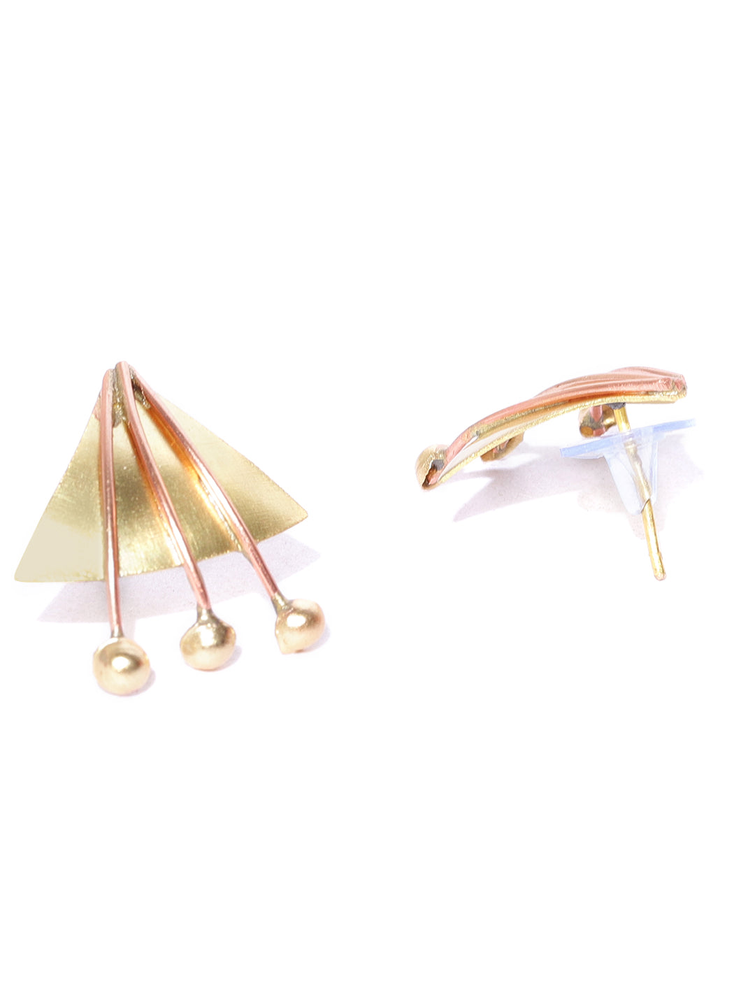 Gold And Copper Geometric Shaped Stud Earring With Push Back For Women And Girls