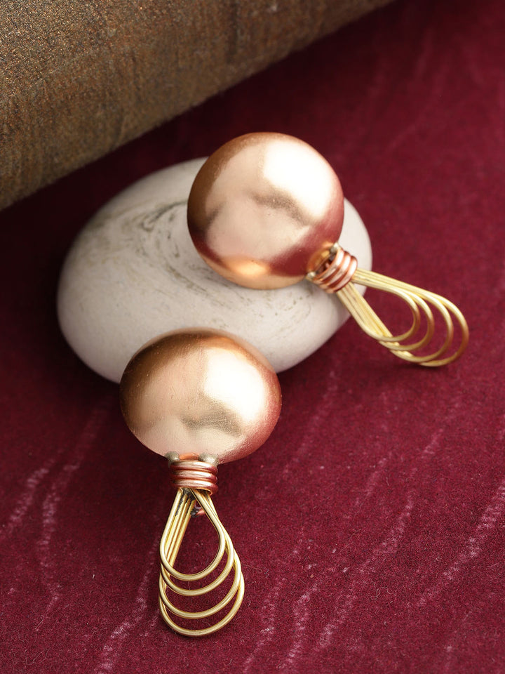 Stylish Gold And Copper Round And Tear Drop Design Push Push Earring For Women And Girls