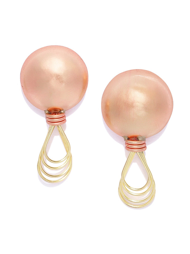 Stylish Gold And Copper Round And Tear Drop Design Push Push Earring For Women And Girls