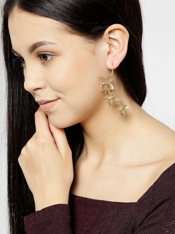 Designer Gold And Rose Gold Star Pattern Layered Drop Earring For Women And Girls