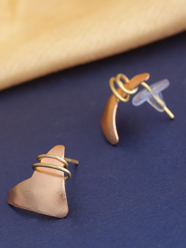 Gold And Copper Geometric Shaped Stud Earring For Women And Girls