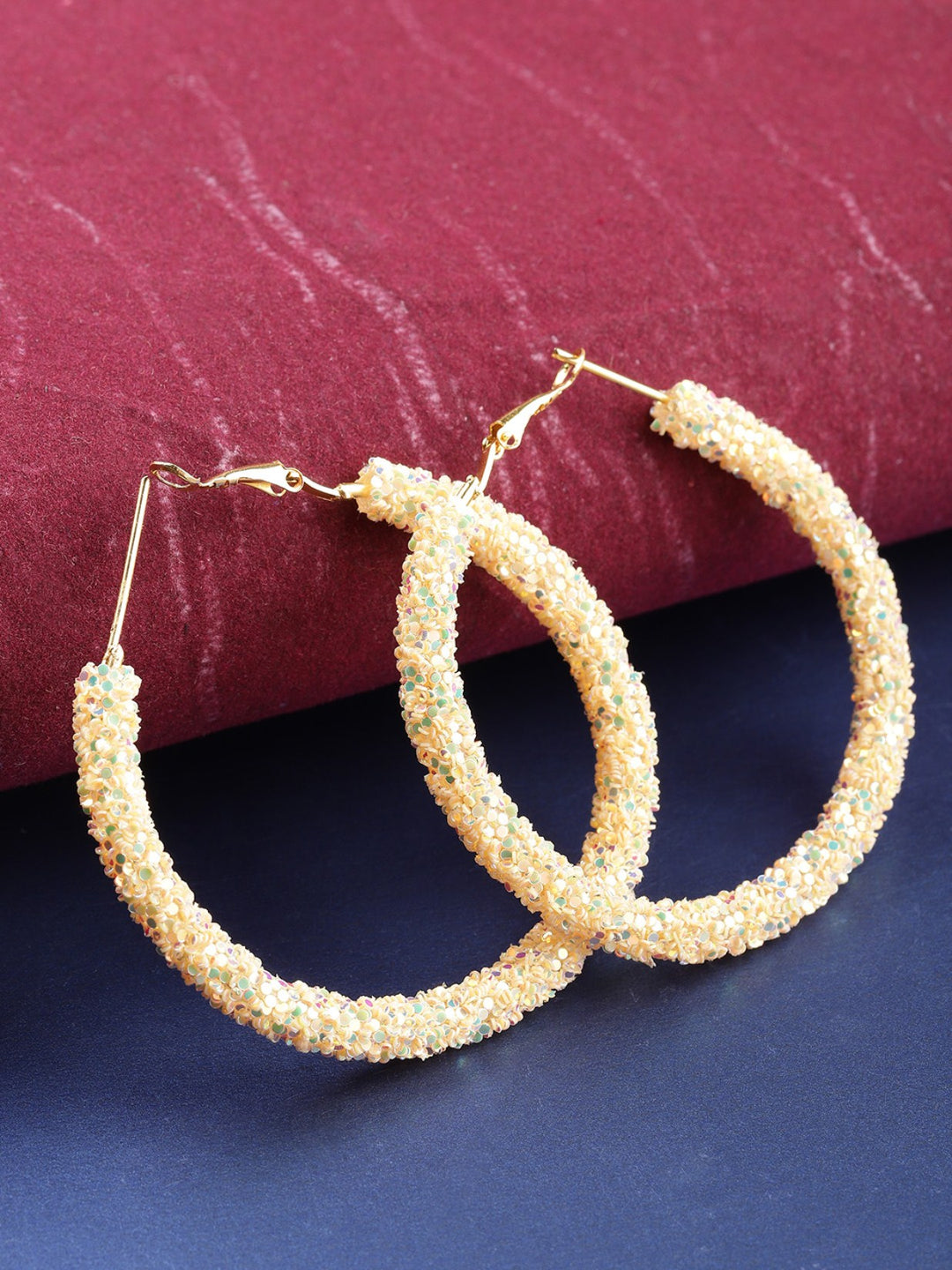Designer Beige Sparkling Party Wear Stylish Trendy Fashionable Big Hoop Earrings For Women And Girls