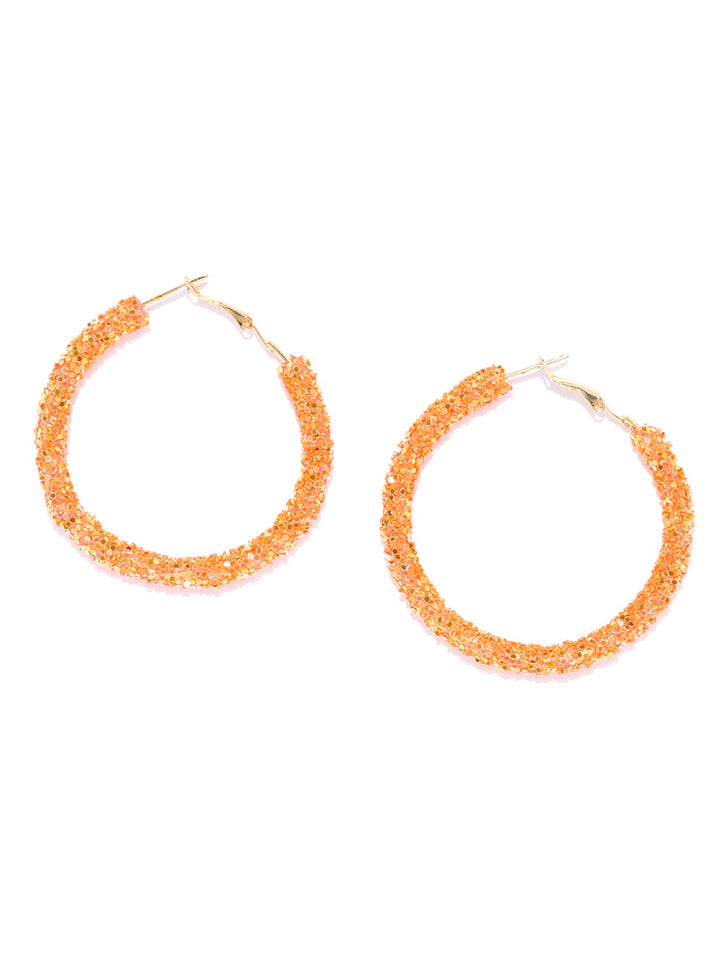 Designer Orange Sparkling Party Wear Stylish Trendy Fashionable Big Hoop Earrings For Women And Girls