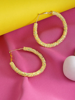 Designer Yellow Sparkling Party Wear Stylish Trendy Fashionable Big Hoop Earrings For Women And Girls
