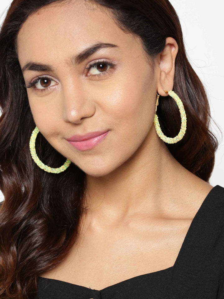 Designer Yellow Sparkling Party Wear Stylish Trendy Fashionable Big Hoop Earrings For Women And Girls