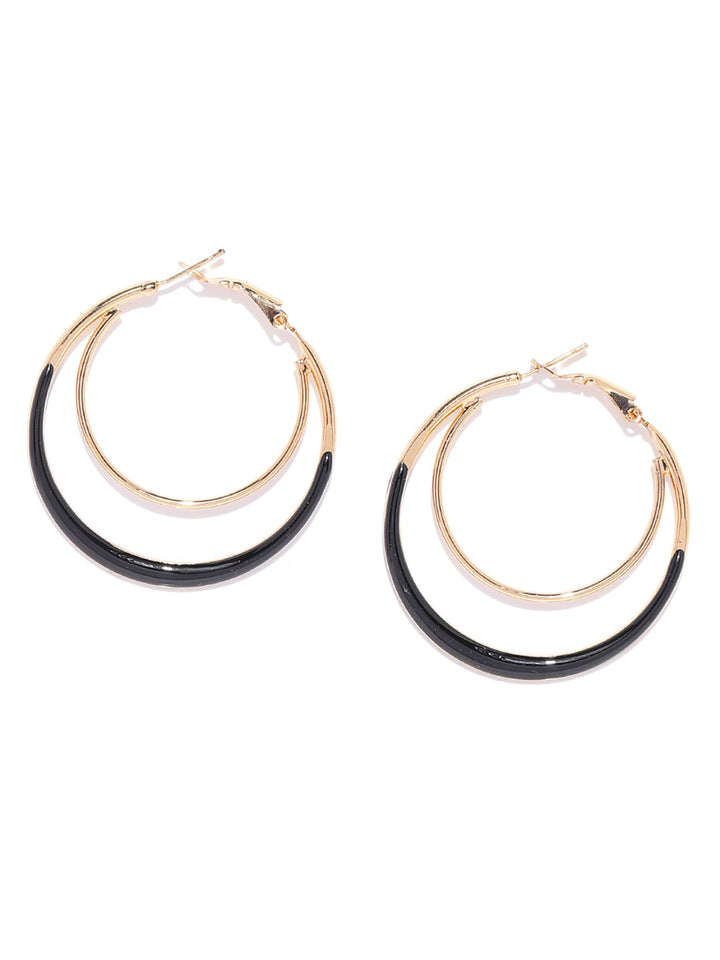 Designer Gold Plated Enamelled Black And Golden Dual Layer Stylish Fancy Party Wear Hoop Earrings For Women And Girls