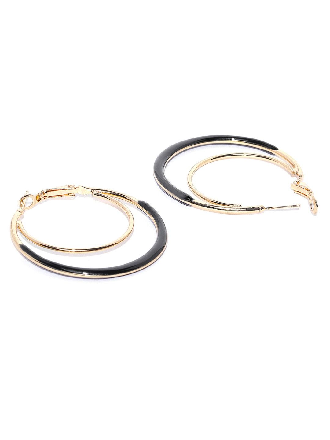 Designer Gold Plated Enamelled Black And Golden Dual Layer Stylish Fancy Party Wear Hoop Earrings For Women And Girls
