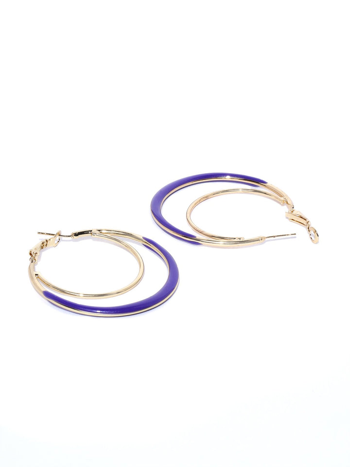Designer Gold Plated Enamelled Purple And Golden Dual Layer Stylish Fancy Party Wear Hoop Earrings For Women And Girls