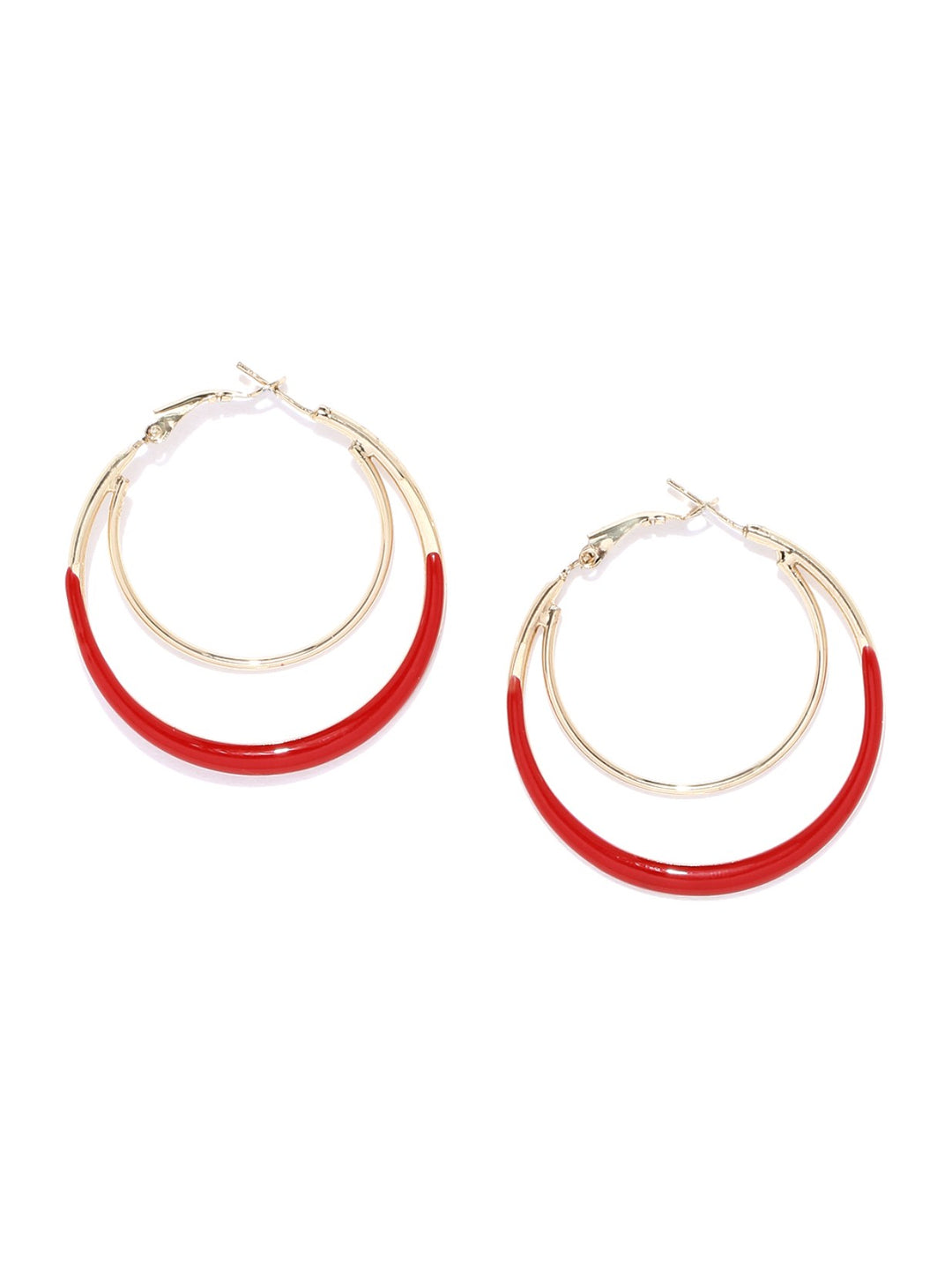Designer Gold Plated Enamelled Red And Golden Dual Layer Stylish Fancy Party Wear Hoop Earrings For Women And Girls