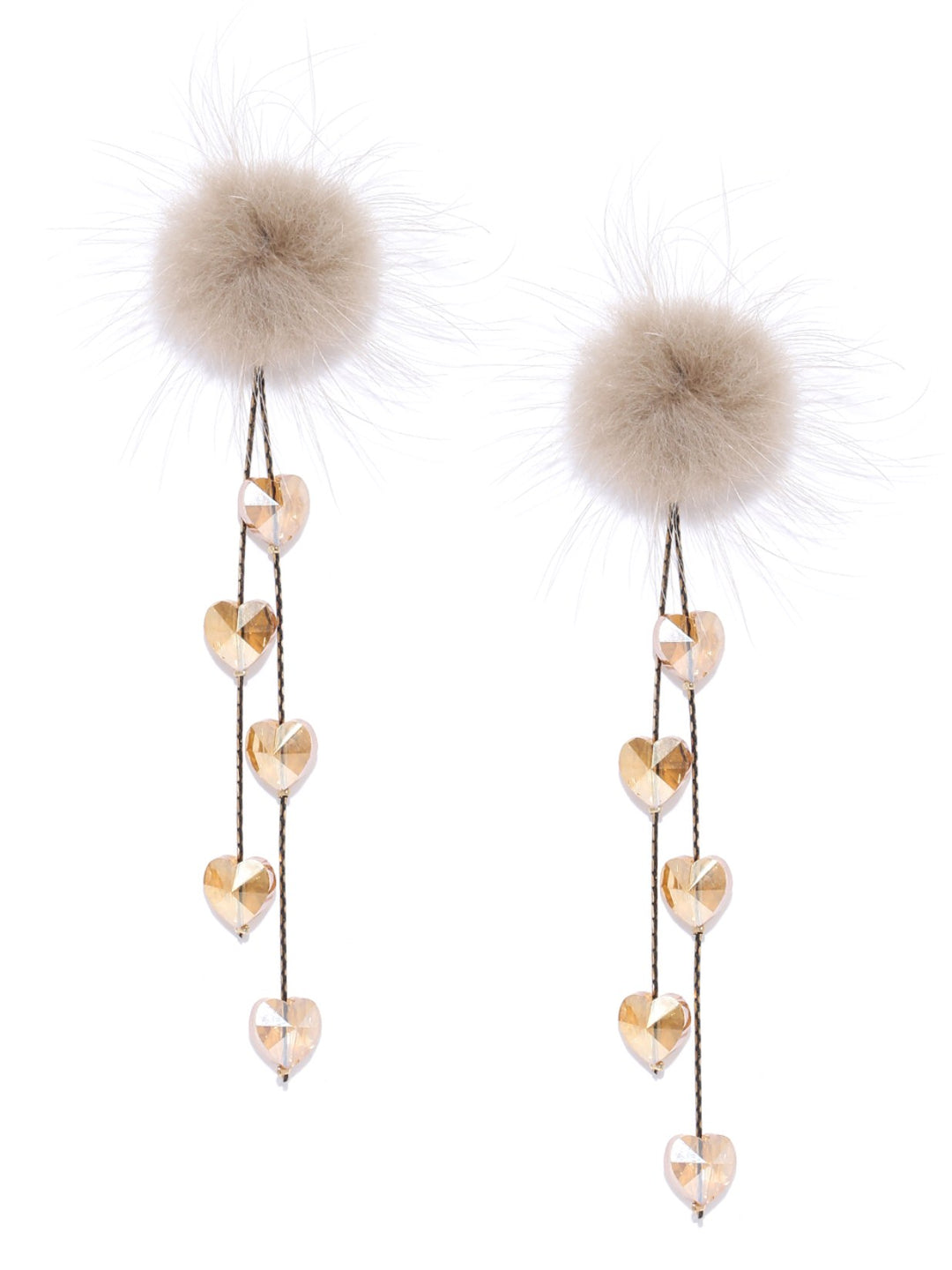 Designer Gold Plated Chain Hanging Heart Shape Stones With Fur Stylish S Andstone Color Drop Earrings For Women And Girls