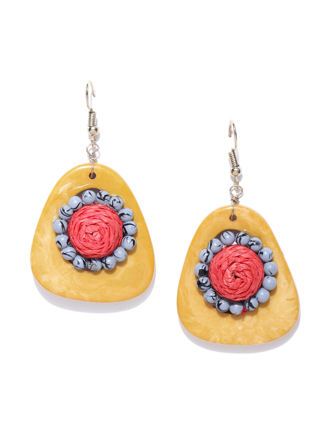 Designer Yellow Triangular Base Floral Pattern Multicolor Earrings