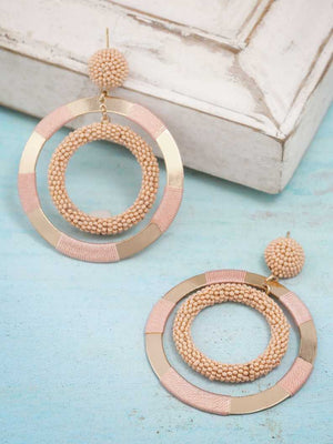 Designer Peach Colour Double Layered Hoop Shaped Drop Earrings