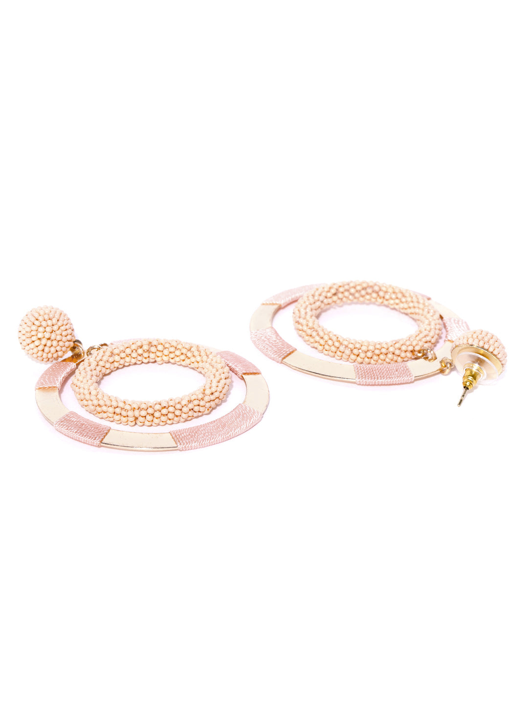 Designer Peach Colour Double Layered Hoop Shaped Drop Earrings