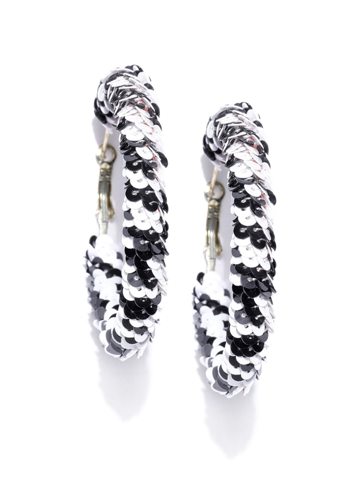 Designer Black And White Handcrafted Big Hoop Earrings