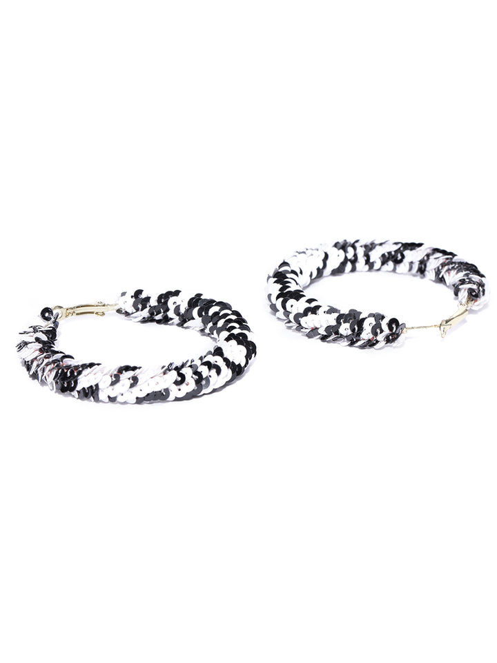 Designer Black And White Handcrafted Big Hoop Earrings