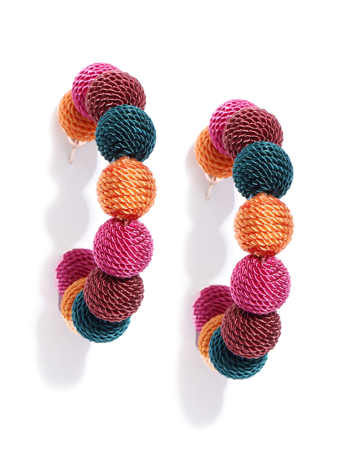 Designer Multicolor Nylon Thread Balls Big Hoop Like Drop Earrings ...
