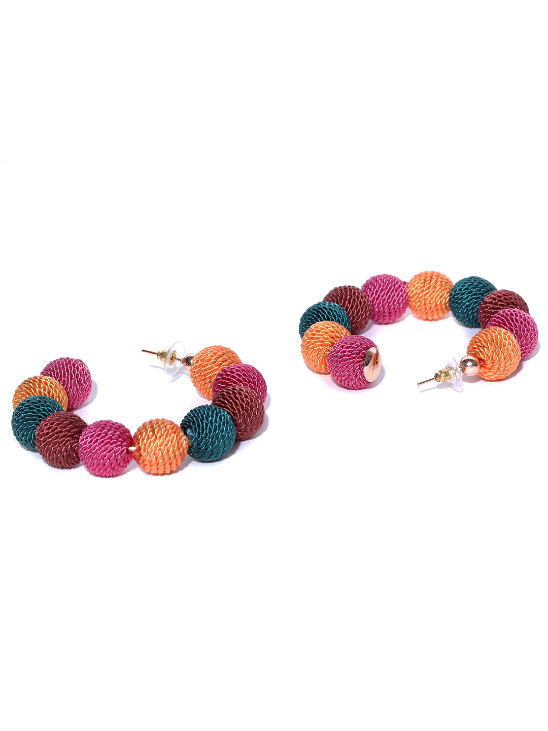 Designer Multicolor Nylon Thread Balls Big Hoop Like Drop Earrings